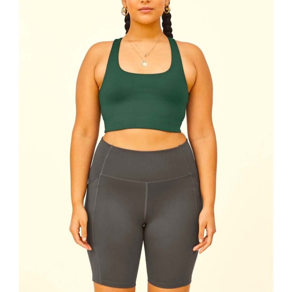 Girlfriend Collective set in GREEN: Paloma sports bra (M) and Bike short (S)